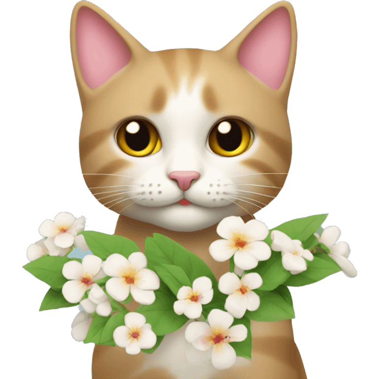 un gato con flores de cerezo alrededor  emoji