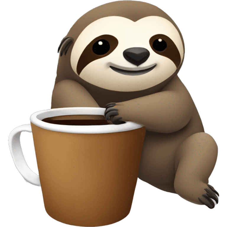 Cute sleepy Sloth with coffee mug simple clean ios emoji