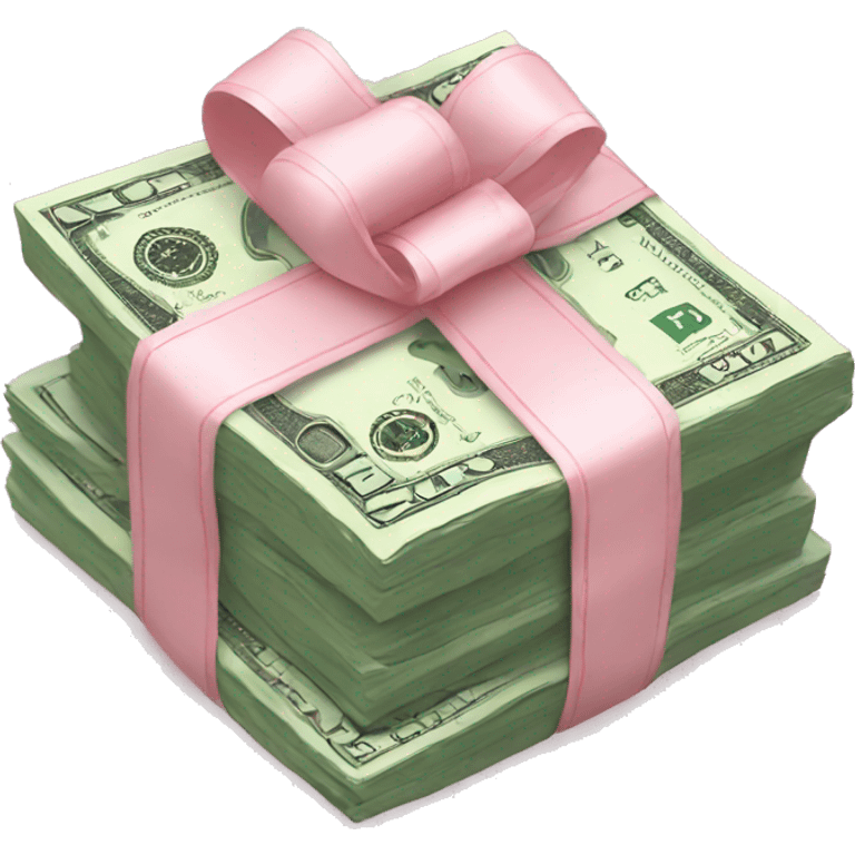 stack of money wrapped in a light pink bow emoji