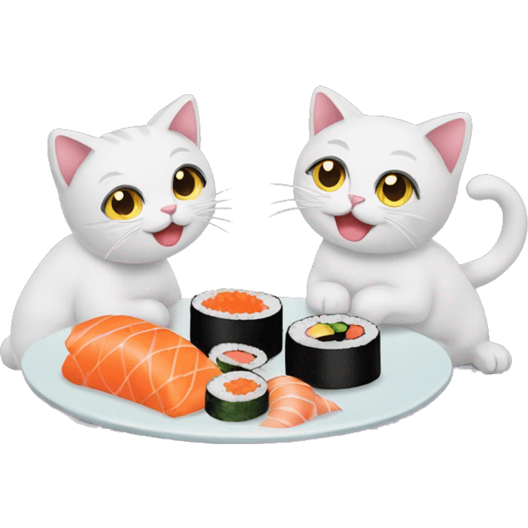 two cats eating sushi emoji