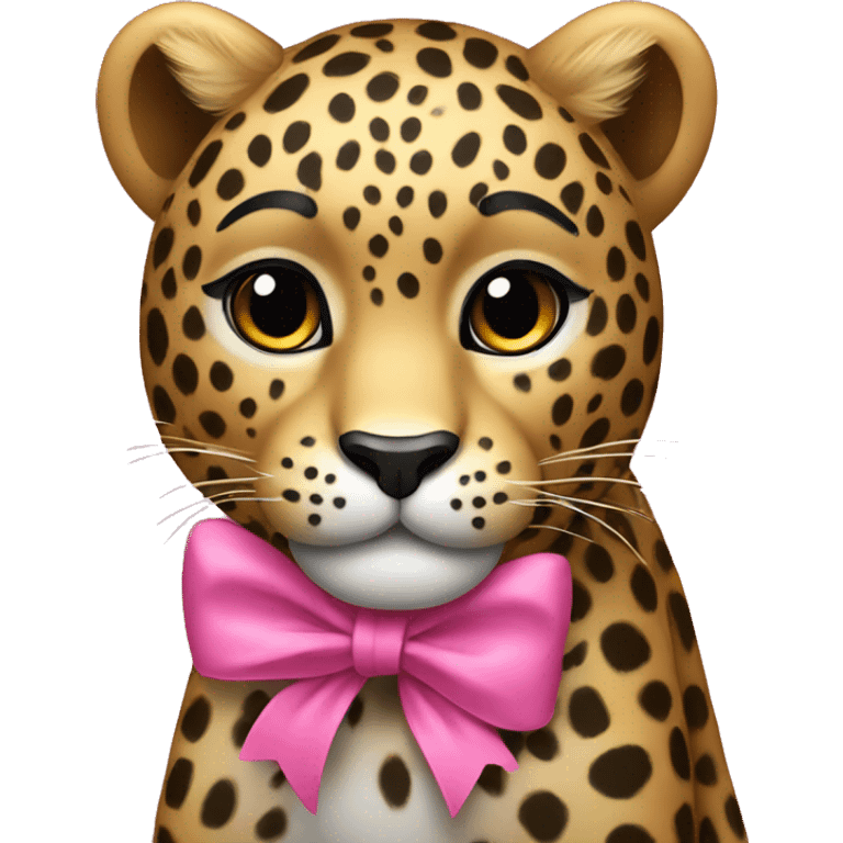 A leopard with a pink bow posing emoji