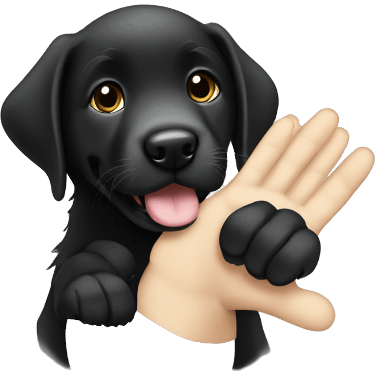 sweet black labrador puppy makes high five emoji