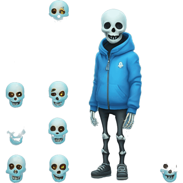 Skeleton with one glowng blu ye and blue jacket  emoji