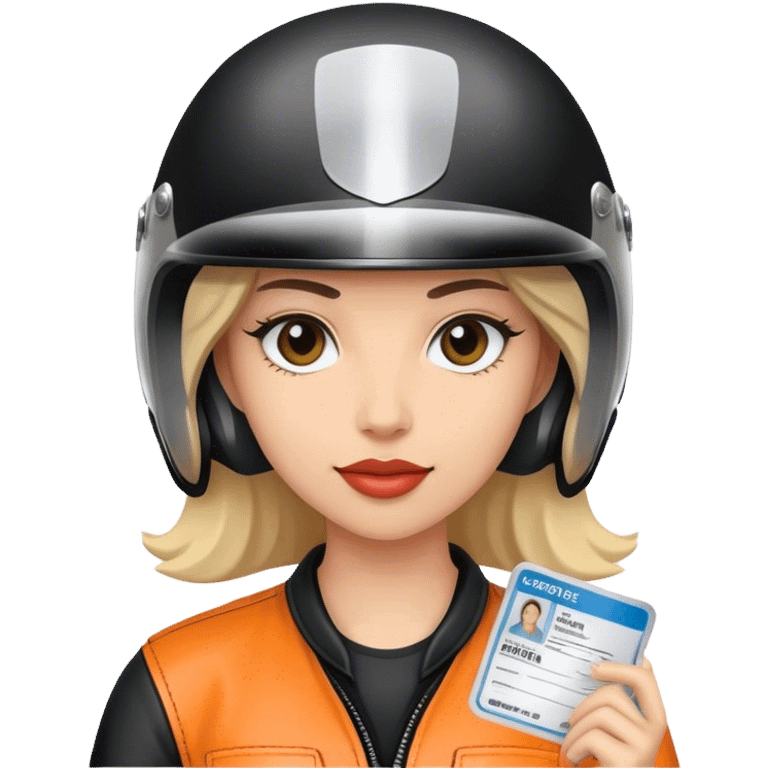 Licencia de conducir de una mujer con casco de moto emoji