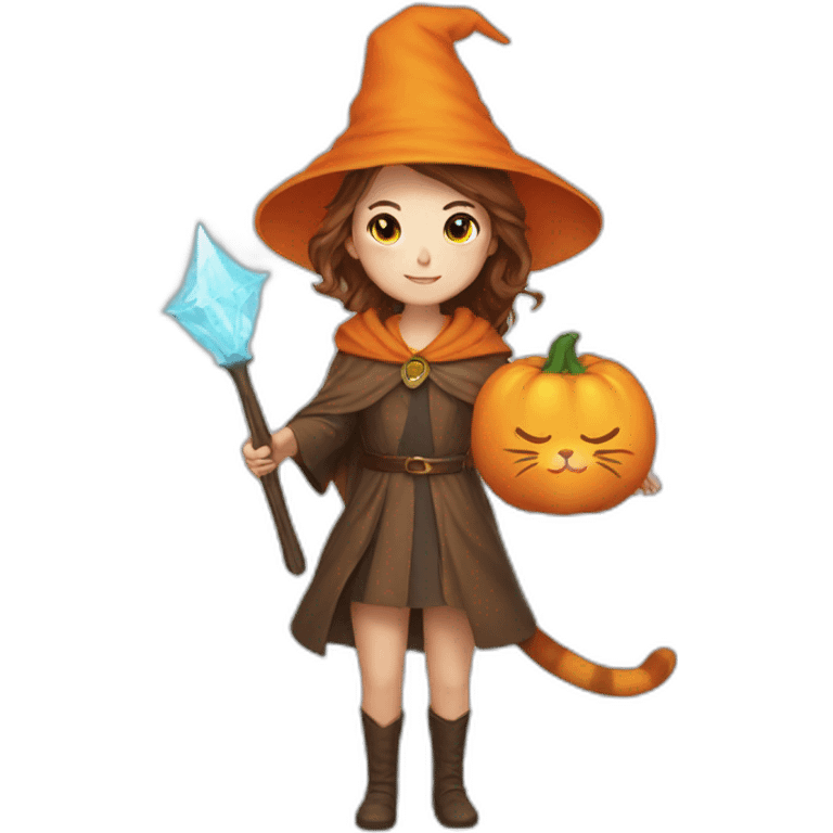 brown hair girl wizard and orange cat wizard emoji