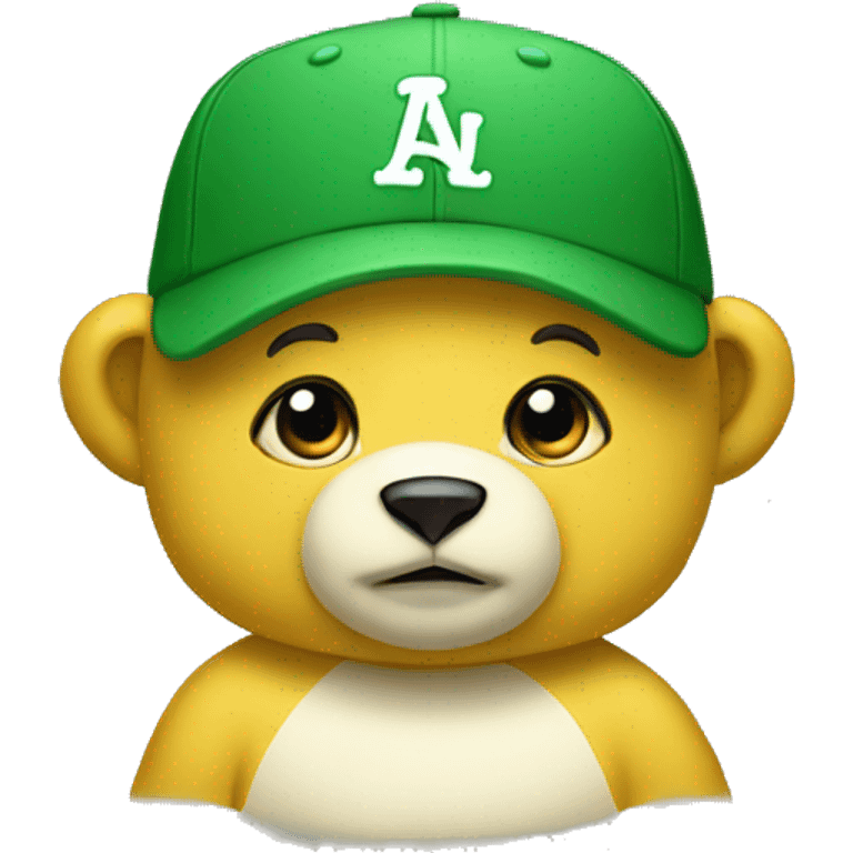 Yellow bear cub with white muzzle and Green baseball cap emoji