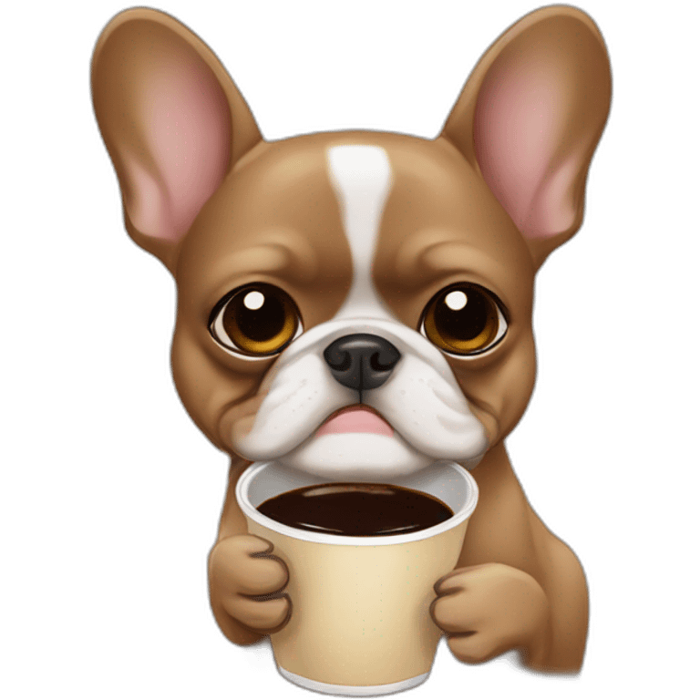 brown french bulldog drinking coffee emoji