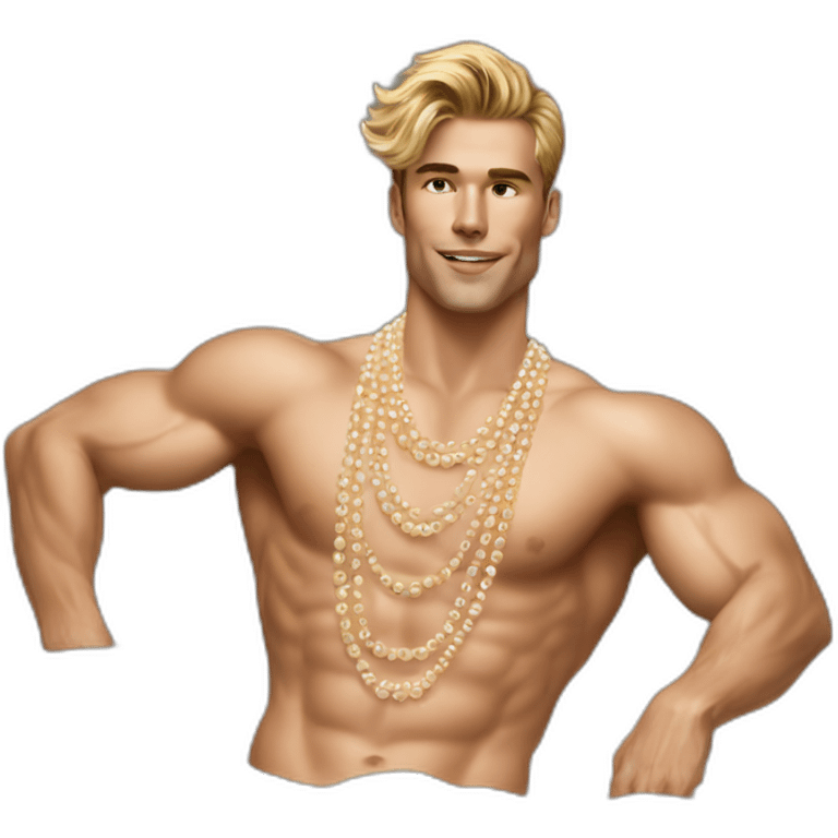 Posh-muscle-boy-pearl-necklace-in-golden-bathtub emoji