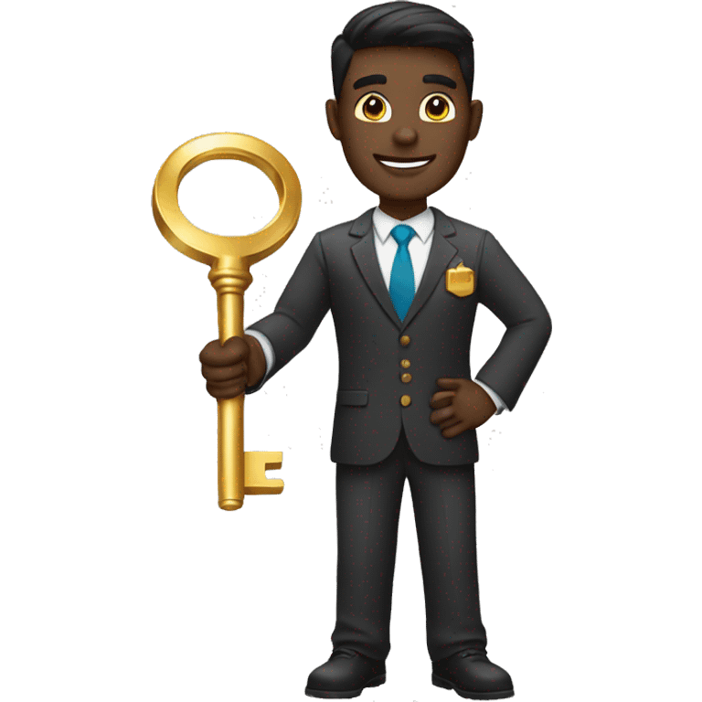 male dark skin realtor holding a big golden key emoji