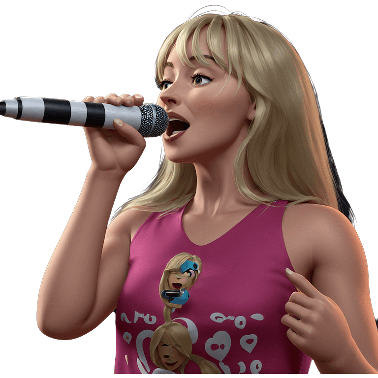 blonde girl singing with microphone emoji