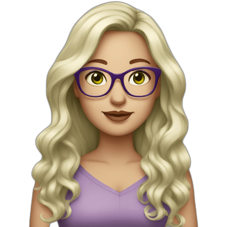 White-curvy-woman-purple-long-wavy-hair-green-eyes-square-glasses emoji