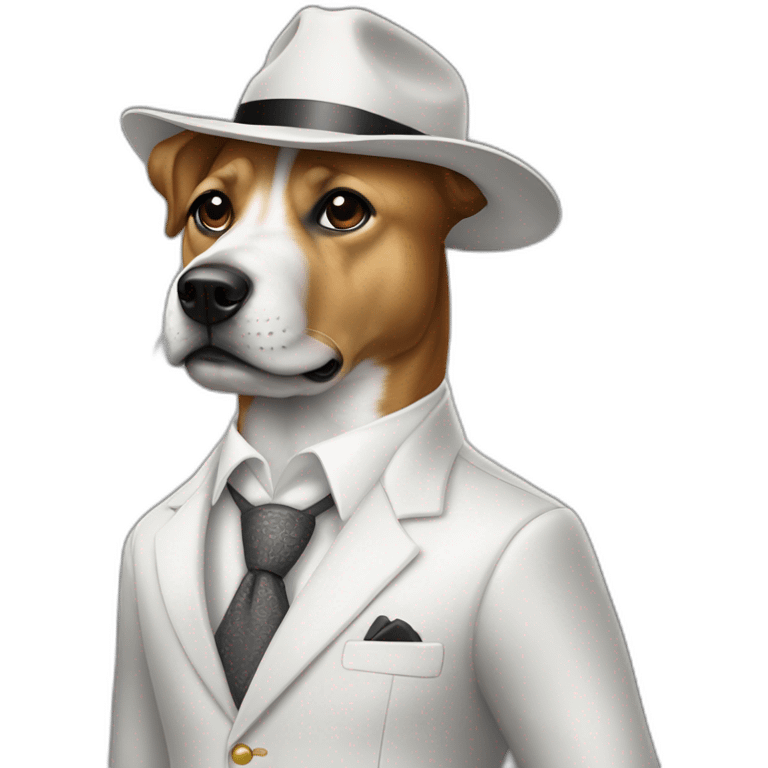 Perro blanco vestido con traje y cara de mafioso emoji