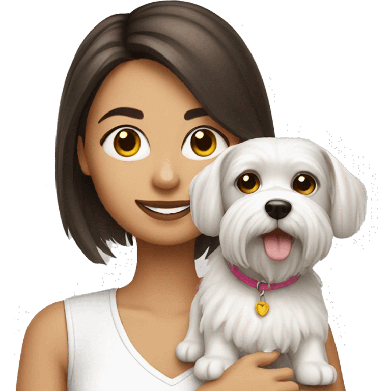 Brunette girl with Maltese dog emoji