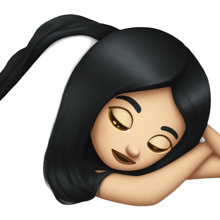 white girl with straight black hair laying down on a pillow emoji