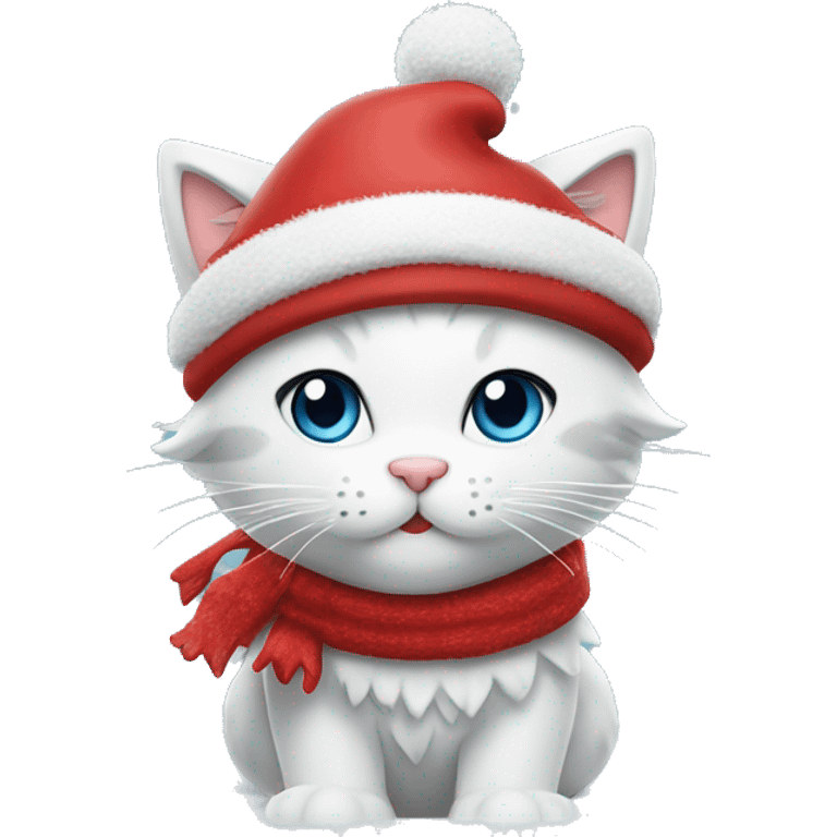 Snowy kitty British Christmas with red hat star  emoji