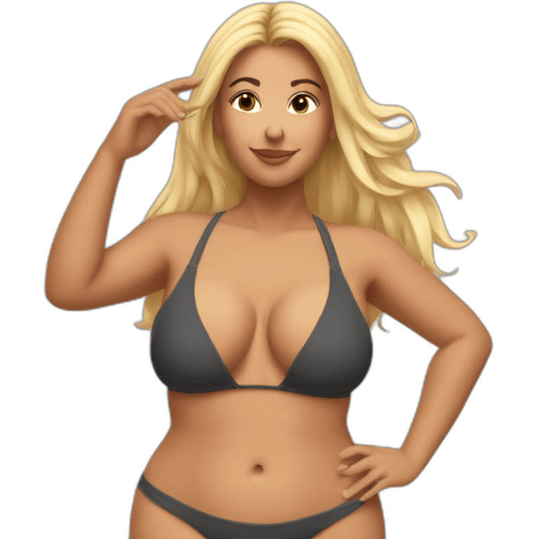 Slim-thicc Caucasian woman bikini hands in hair pose (beach body) emoji