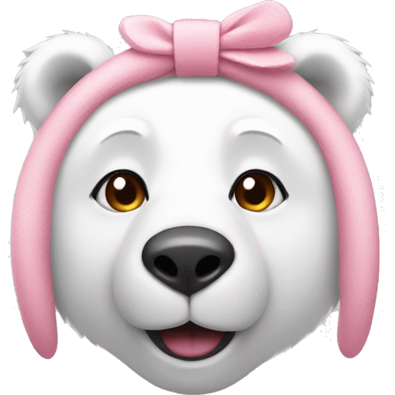 polar bear wearing pink bunny ear headband on head emoji