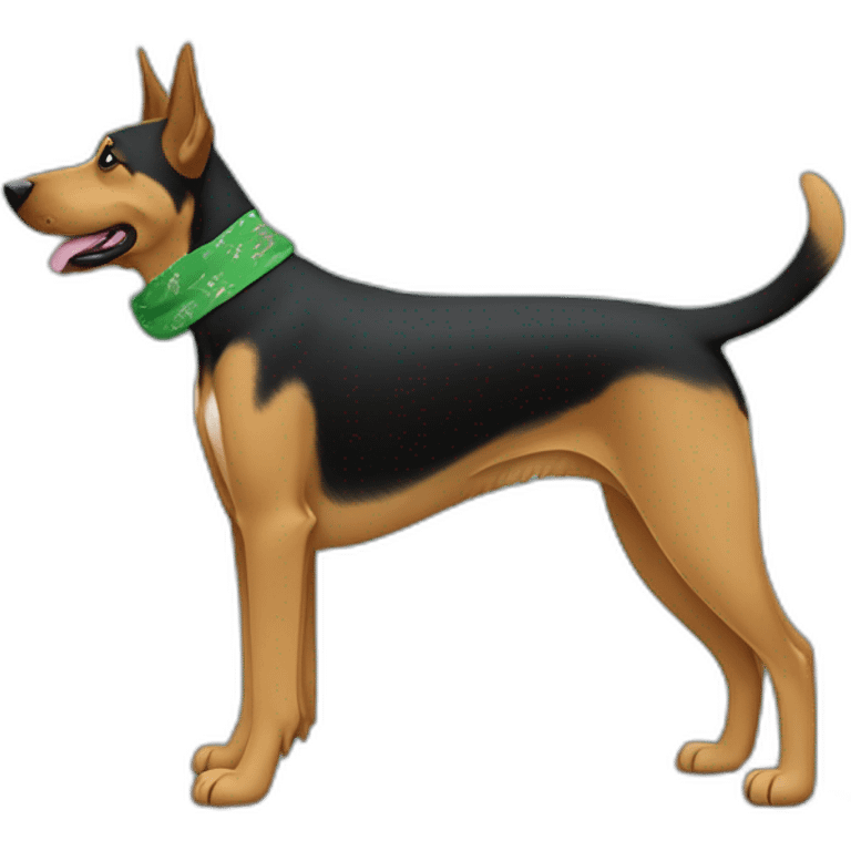 75% Coonhound 25% German Shepherd mix dog wearing small plain green bandana side view full body in profile left facing emoji