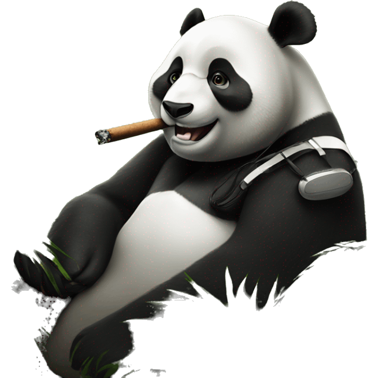 Panda listening to headphones smoking a cigar in the jungle emoji