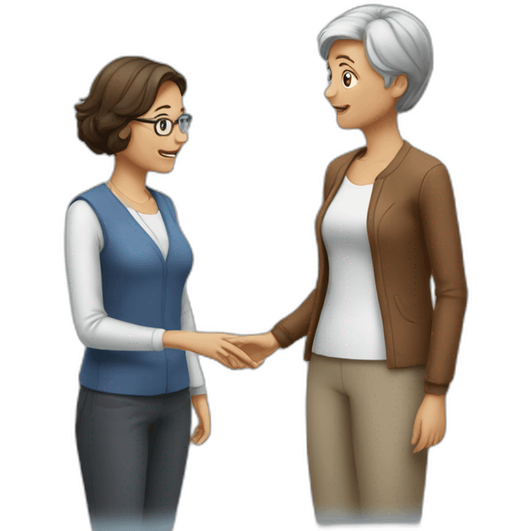 2 women standing talking, an older one receiving advice from a younger one emoji