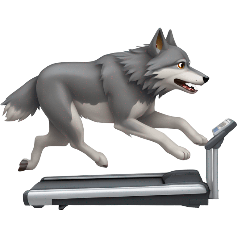 Wolf running on running machine emoji