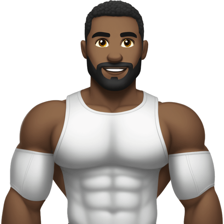 White skin, black hair, hairy body, Bodybuilder, high and tight military haircut, wearing white underwear emoji