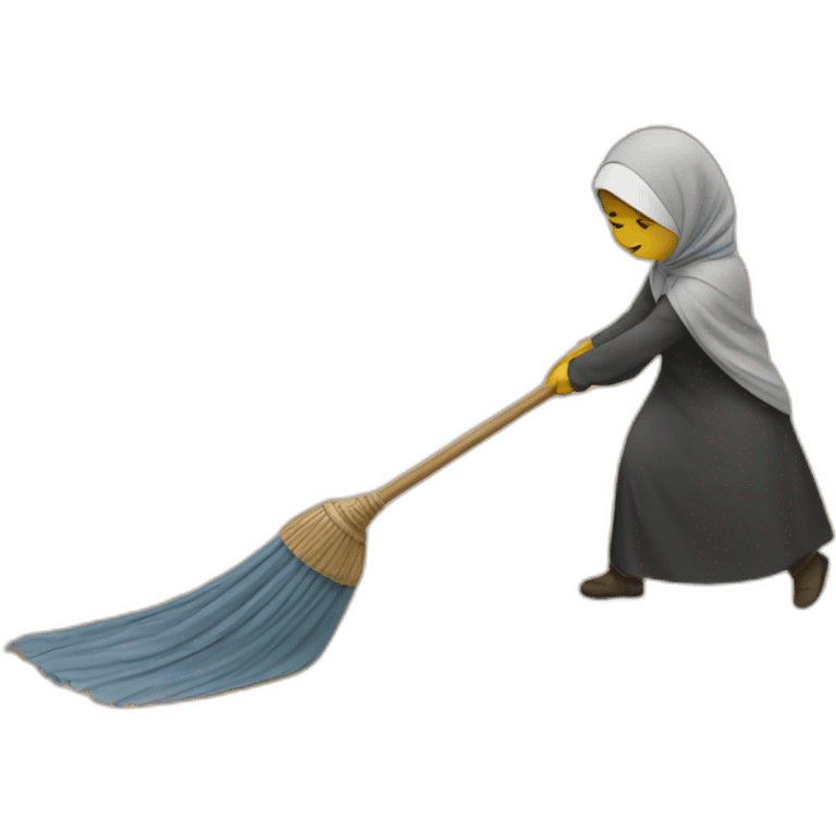 a woman in a hijab is sweeping the floor emoji