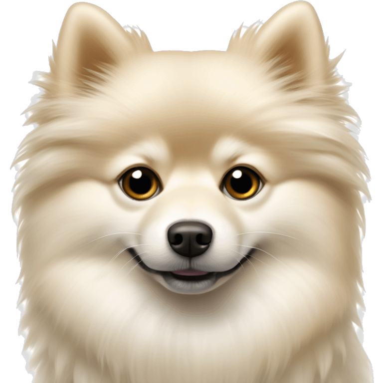 White beige wool pomerian spitz with dark eyes  emoji