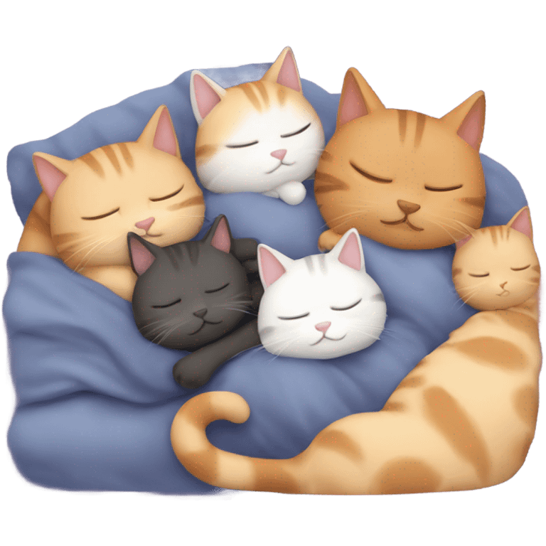 4 cats sleeping with human emoji