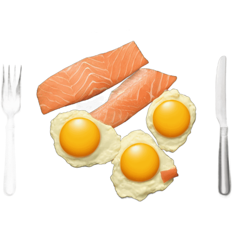 Scrambled eggs with smoked salmon on black plate  emoji