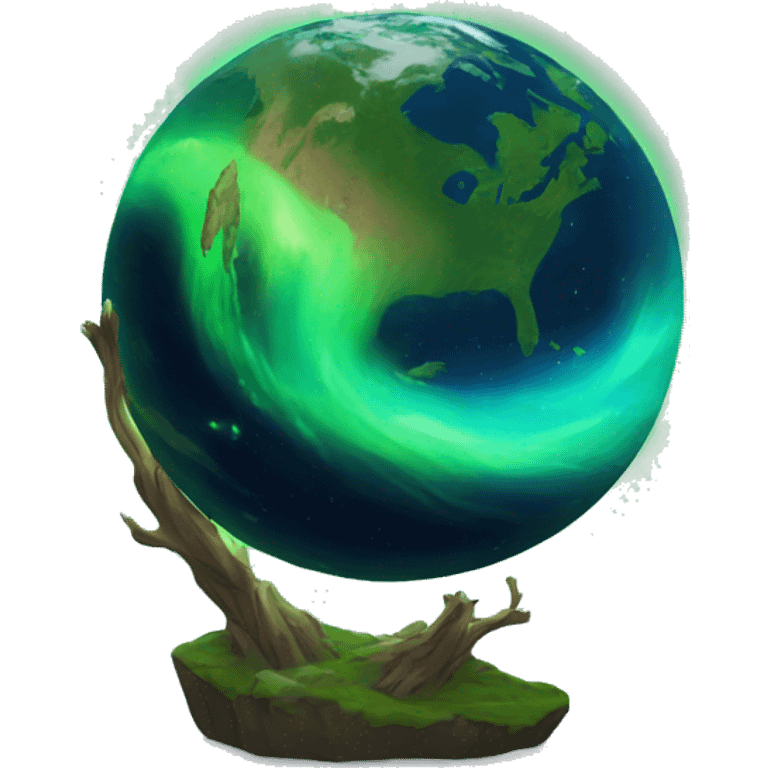 Northern lights encompassing earth emoji