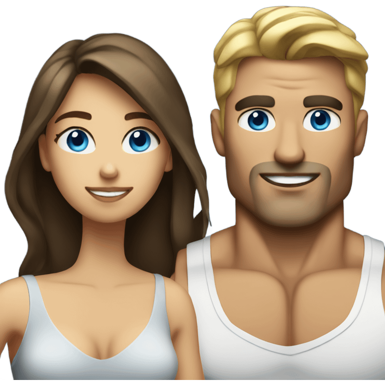 Dark Blonde blue eyed muscular man with brunette woman  emoji