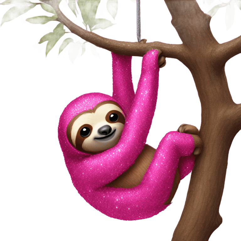 Hot pink sloth with glitter hanging on a tree  emoji