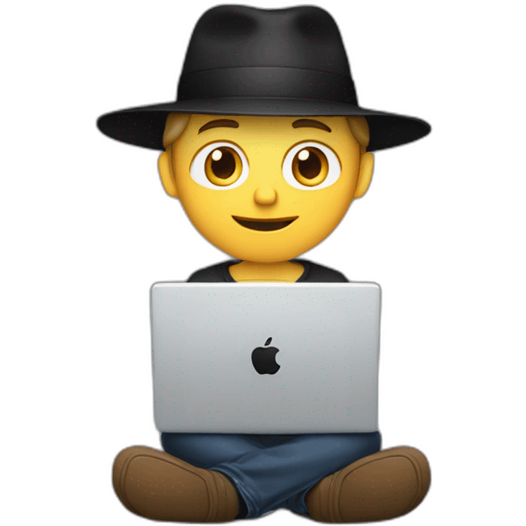 tech white guy with black hat holding a apple laptop in the lap emoji