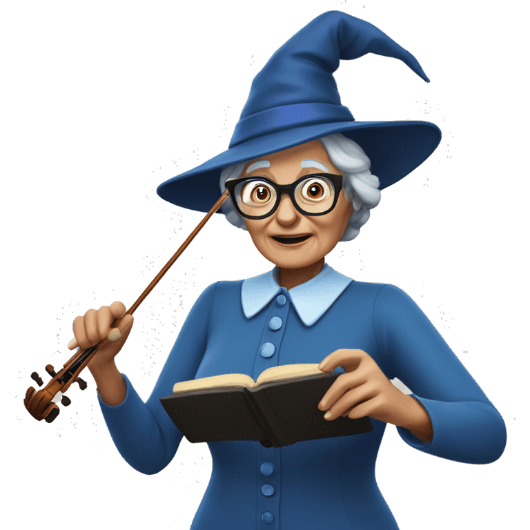 smart granny witch with glasses and blue hat directing orchestra emoji