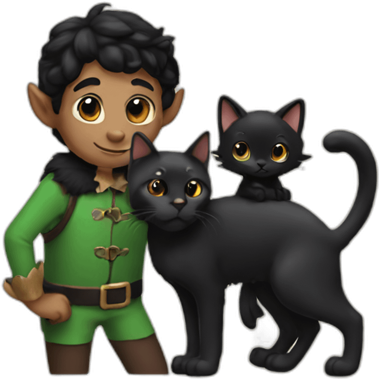 an elf with dark hair and a pet black cat emoji