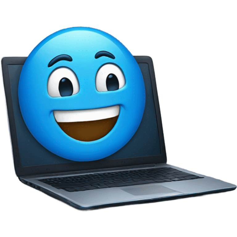 A blue laptop laughing emoji