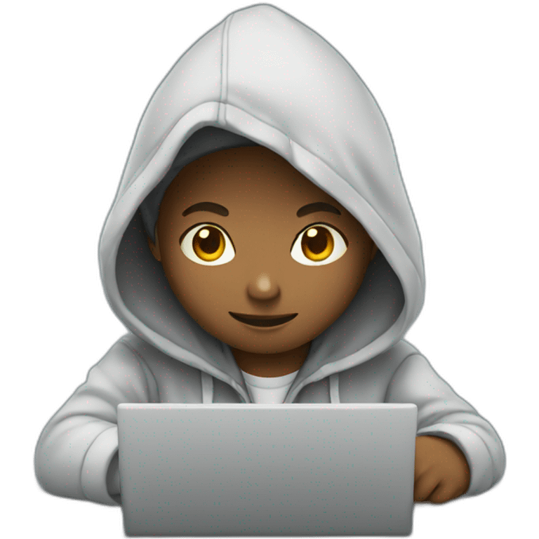 boy with hoodie working on laptop emoji