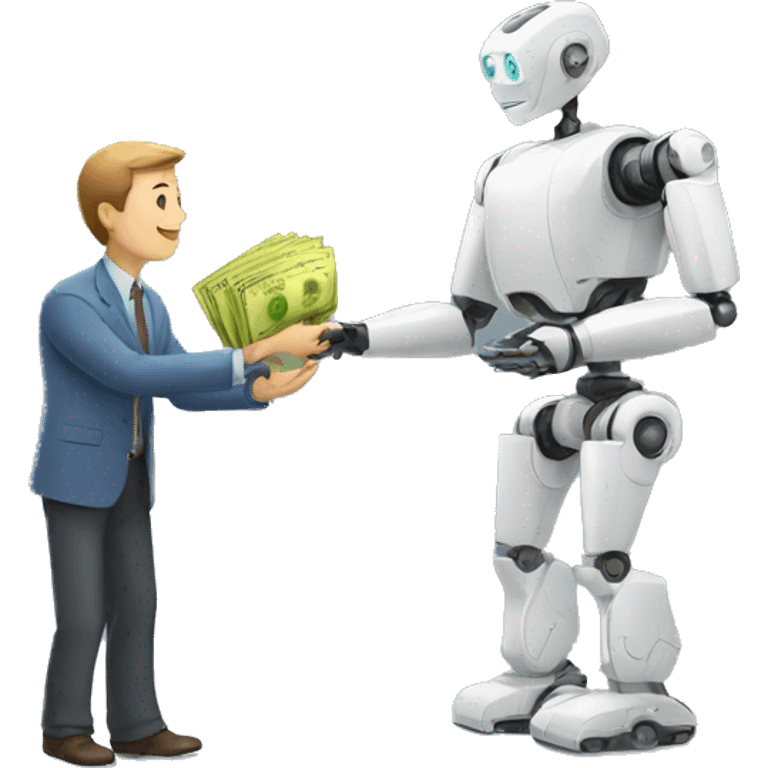 man giving money to robot emoji