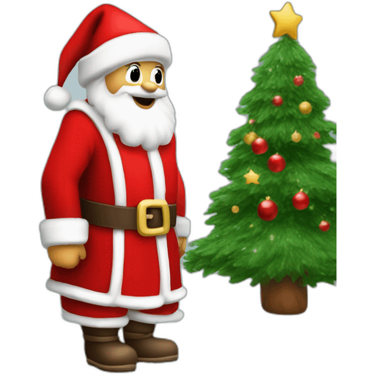 happy santa clue with red cristmas dress and cristmas tree emoji