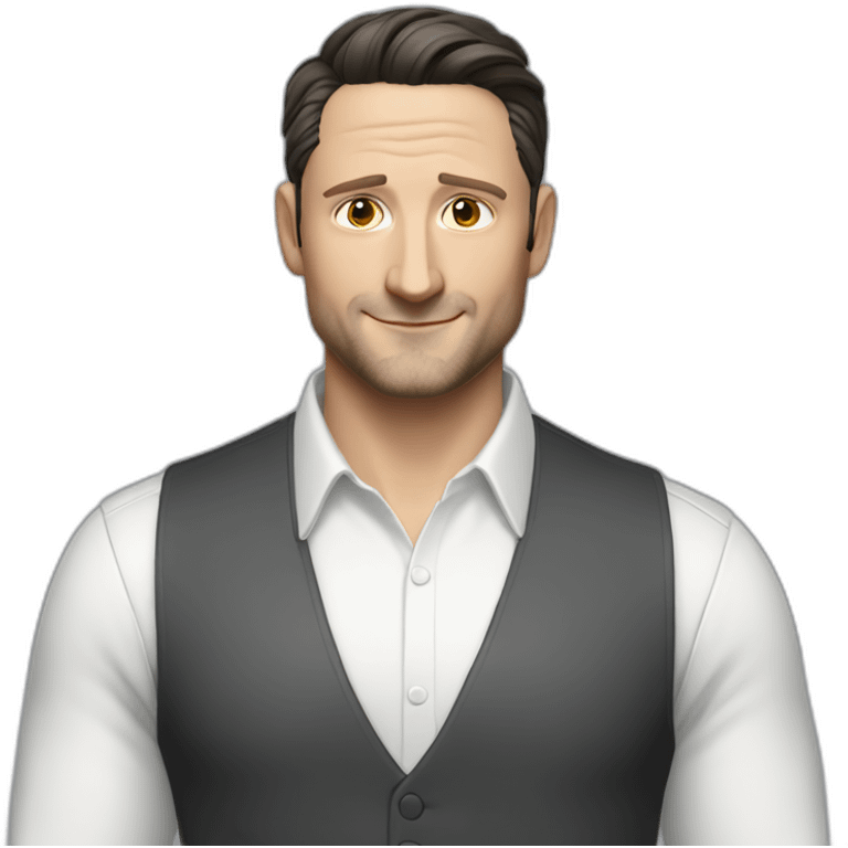 tim robinson dark black slicked back hair white shirt with a light grey vest emoji