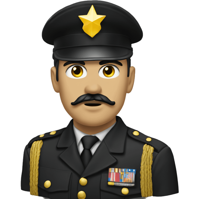 a soldier with a black helmet featuring a yellow lightning bolt insignia. The soldier has a sharp, angular face with a mustache, wearing a dark military uniform with epaulets on the shoulders, with witeskin emoji