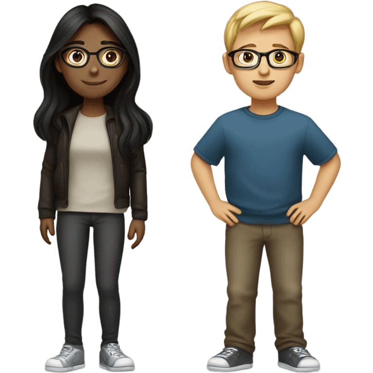 light skin girl with dark brown hair and medium skin mexican boy with glasses and black hair together  emoji