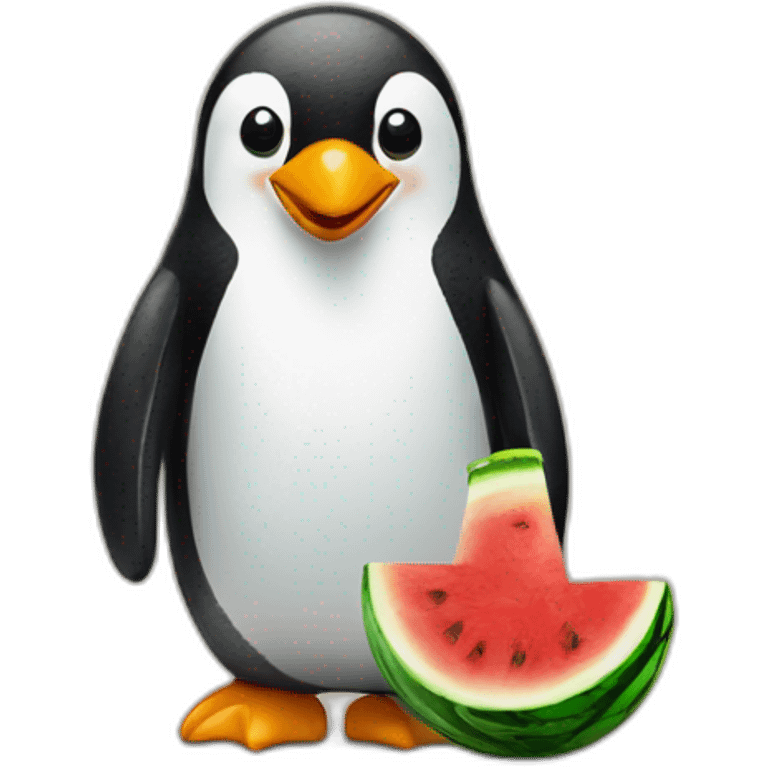 Penguin holding watermelon emoji