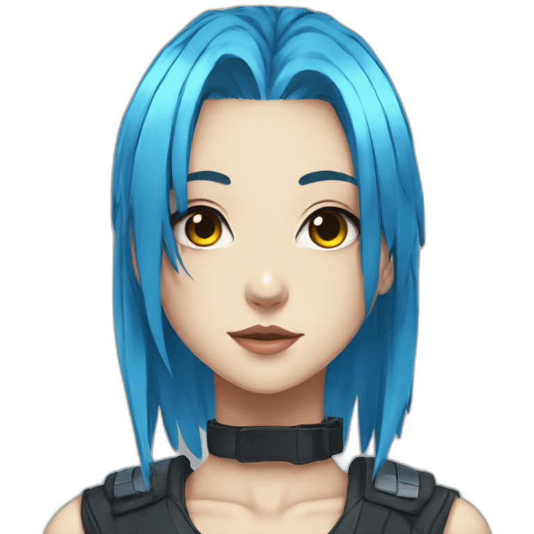 Anime girl with blue hair cyberpunk emoji