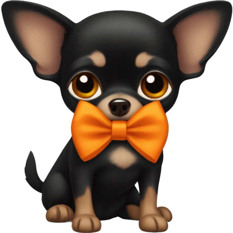 Black chihuahua with orange bow emoji