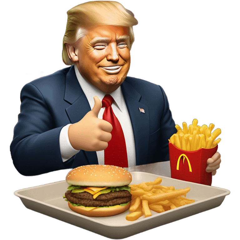 Donald trump eating McDonald’s and giving a thumbs up emoji