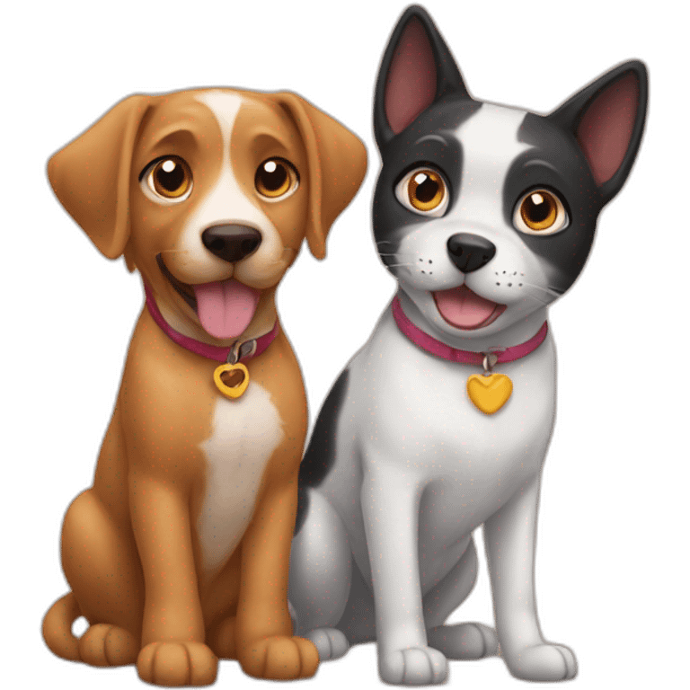 A cat and a dog friends emoji