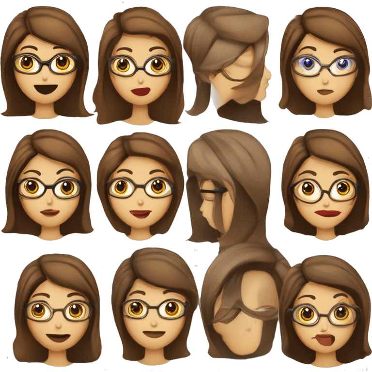 mujer cabello largo castaño lentes labios gruesos ojos marrones curvilinea cafe computadora excel emoji