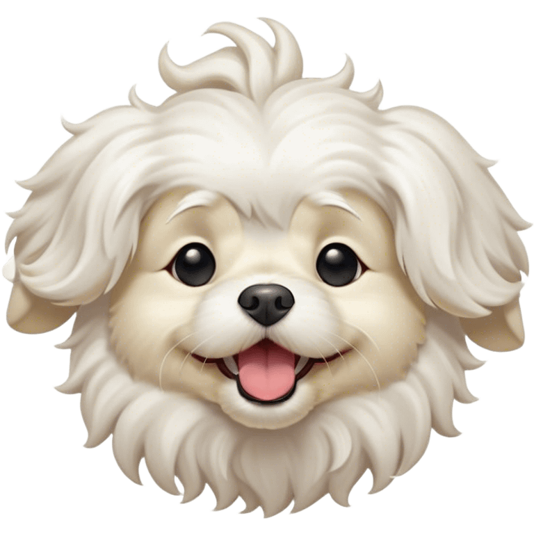 Cinematic Cute Yawning Wavy-Haired Maltese dog Portrait Emoji, Head tilted slightly with a dramatic, wide-open yawn, showcasing a lustrous, wavy-haired white coat with gentle highlights, floppy ears slightly drooping, round dark eyes barely open in drowsy contentment, Simplified yet irresistibly adorable features, highly detailed, glowing with a soft, cozy glow, high shine, relaxed yet expressive, stylized with a touch of whimsy, bright and endearing, soft glowing outline, capturing the essence of a sleepy yet affectionate companion, so drowsy it feels like it could stretch right out of the screen and curl up for a nap! emoji